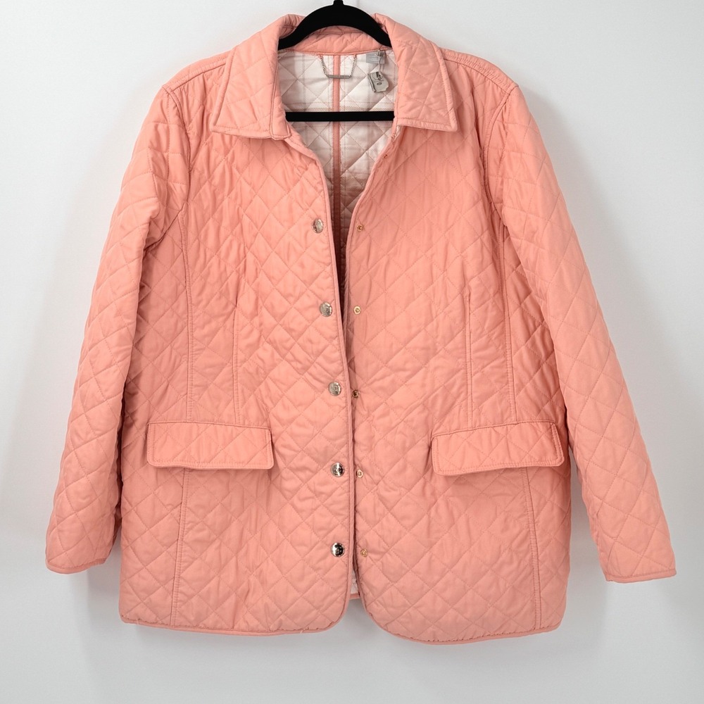 Chico's Quilted Chore Jacket Barn Coat Women 3 XL Pink preppy minimalist casual